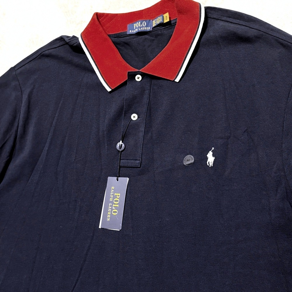 Polo Ralph Lauren Polo Shirt Mens 3XLT Navy Blue Red Trim Mesh Big & Tall Preppy - Picture 4 of 11